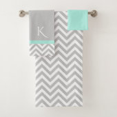 Gray Chevron en Mint Green Bath Towel Set Bad Handdoek (Insitu)