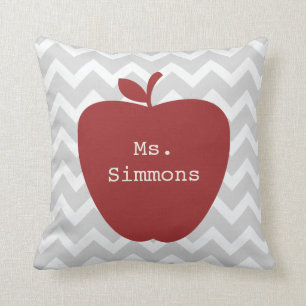 Gray Chevron en Red Apple-leraar Kussen