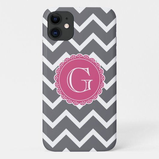 Gray Chevron Floral Pink Monogram Sjabloon Case-Mate iPhone Case (Achterkant)