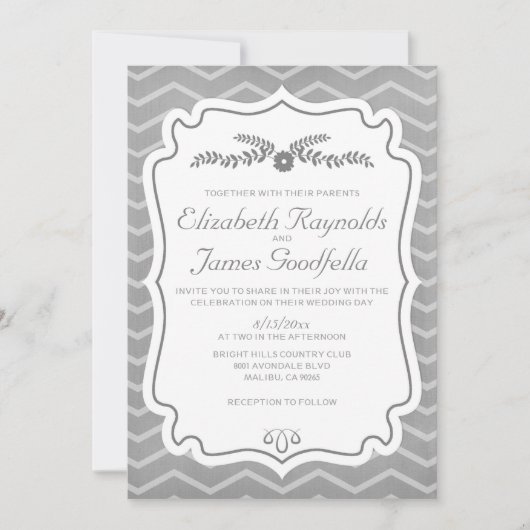 Gray Chevron lance des invitations de mariage (Devant)