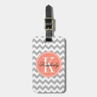 Gray Chevron met koraal monogram Bagagelabel