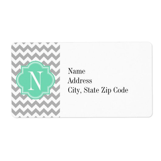 Gray Chevron met Mint Monogram Etiket (Voorkant)