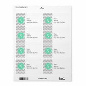 Gray Chevron met Mint Monogram Etiket (Full Sheet)