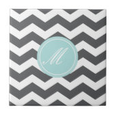 Gray Chevron met Monogram Tiles Tegeltje (Voorkant)