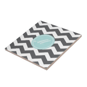 Gray Chevron met Monogram Tiles Tegeltje