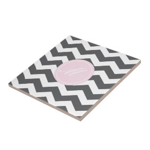 Gray Chevron met Monogram Tiles Tegeltje