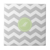 Gray Chevron met Monogram Tiles Tegeltje (Voorkant)