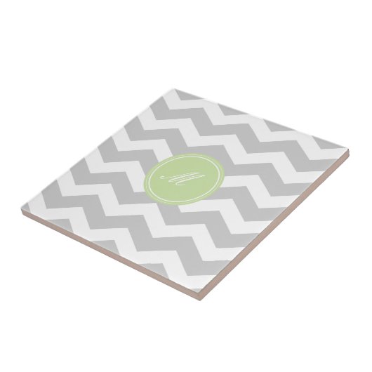 Gray Chevron met Monogram Tiles Tegeltje (Zijkant)