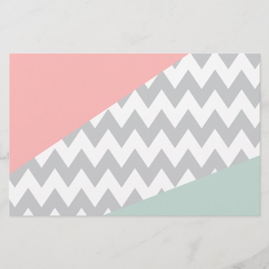 Gray Chevron Mint en Coral Briefpapier (Voorkant)