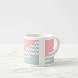 Gray Chevron Mint en Coral Espresso Kop