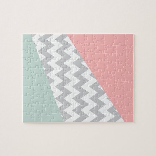 Gray Chevron Mint en Coral Legpuzzel (Horizontaal)