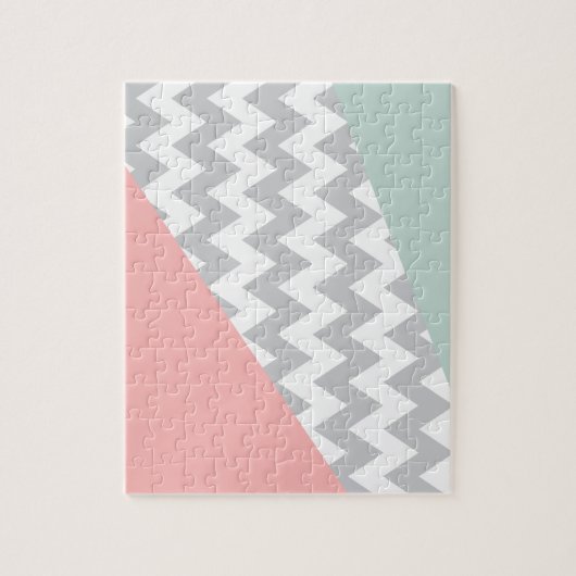 Gray Chevron Mint en Coral Legpuzzel (Verticaal)