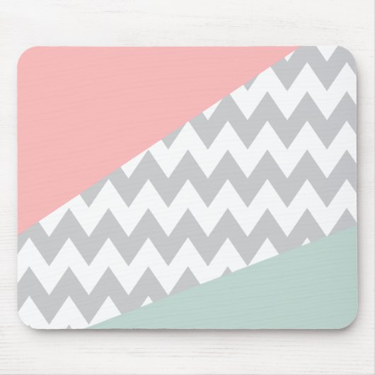 Gray Chevron Mint en Coral Muismat (Voorkant)
