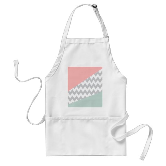 Gray Chevron Mint en Coral Standaard Schort (Voorkant)