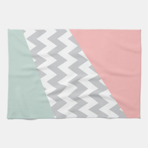 Gray Chevron - Mint en Coral Theedoek