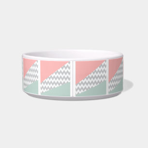 Gray Chevron Mint en Coral Voerbakje
