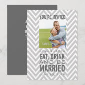 Gray Chevron Modern Foto Weddenschap Kaart (Voorkant / Achterkant)
