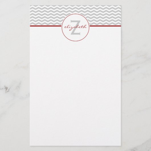 Gray Chevron Monogram Briefpapier (Voorkant)