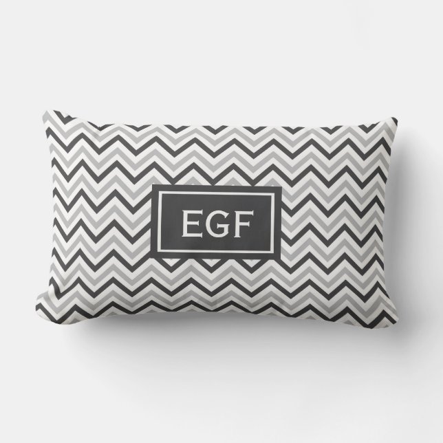 Gray Chevron Monogram Kussen (Voorkant)
