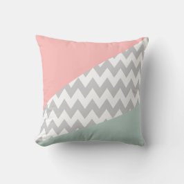Gray Chevron - Munt en koraal Kussen