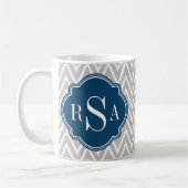 Gray Chevron Navy Monogram Initiaal Letter Koffiemok (Links)