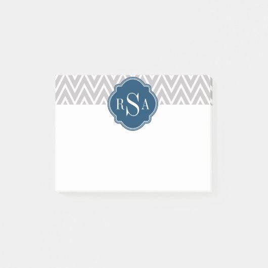 Gray Chevron Navy Monogram Initiaal Letter Post-it® Notes (Voorkant)