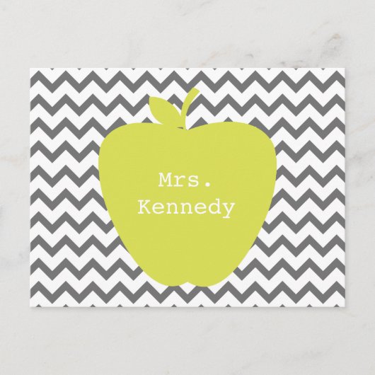 Gray Chevron Neon Apple leraar Briefkaart (Voorkant)