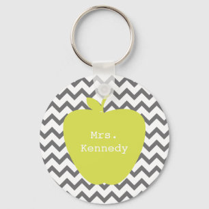 Gray Chevron Neon Apple leraar Sleutelhanger
