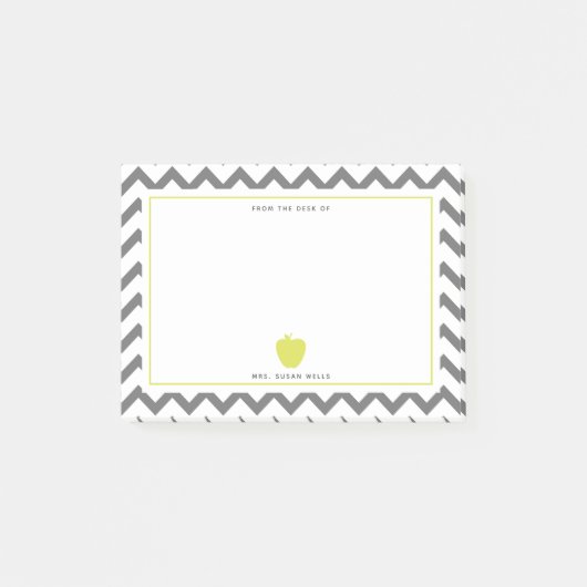 Gray Chevron Neon Yellow Apple Teacher Post-it® Notes (Voorkant)