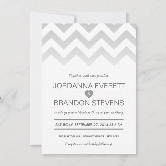 Gray Chevron Ombre Wedding Invitations Kaart (Voorkant)