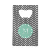Gray Chevron Pattern Mint Green Monogram Kredietkaart Flessenopener (Voorkant)