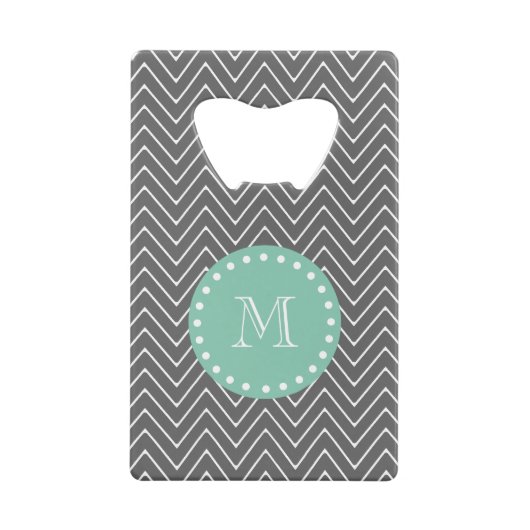 Gray Chevron Pattern Mint Green Monogram Kredietkaart Flessenopener (Achterkant)