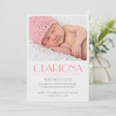 Gray Chevron Pattern Roze Foto Aankondiging geboor (Staand voorkant)
