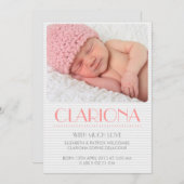 Gray Chevron Pattern Roze Foto Aankondiging geboor (Voorkant / Achterkant)