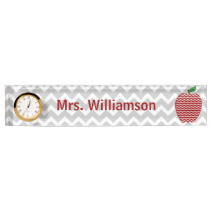 Gray Chevron Red Chevron Apple-leerbord Naambordje