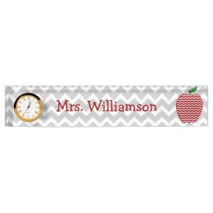 Gray Chevron Red Chevron Apple Teacher Naambordje