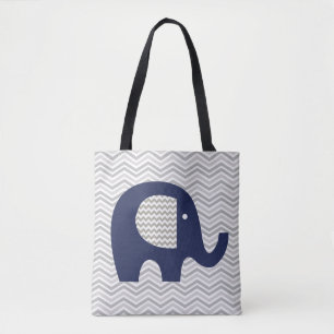 Gray Chevron Stripe Navy Blue Elephant Pattered Draagtas