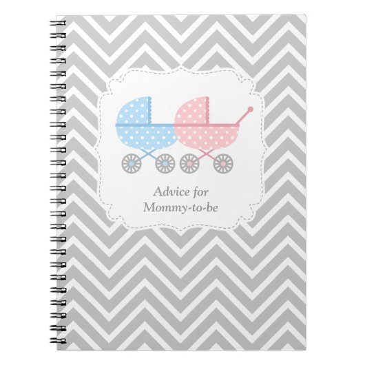 Gray Chevron Twin Stroller Advice voor mamma Notitieboek (Voorkant)