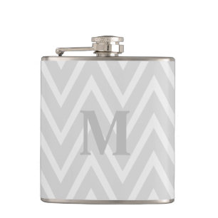 Gray Chevron Zigzag Monogram Flask Heupfles
