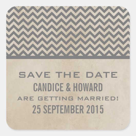 Gray Chic Chevron Save the Date Stickers (Voorkant)