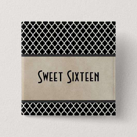 Gray Chic Quatrefoil Sweet 16 Button (Voorkant)