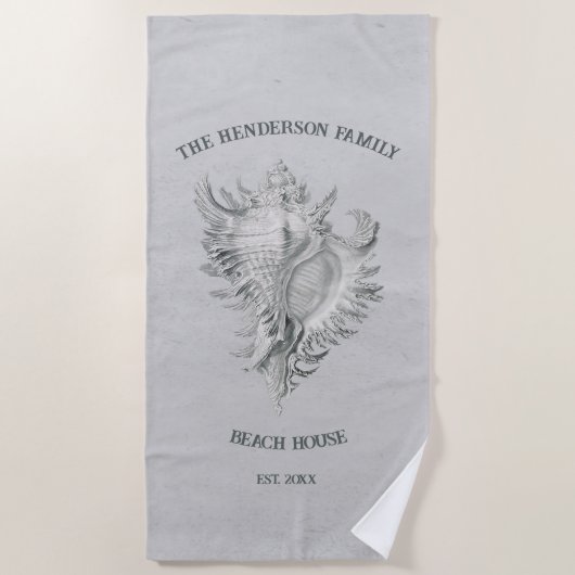 Gray Conch Shell Beach Towel Strandlaken (Voorkant)