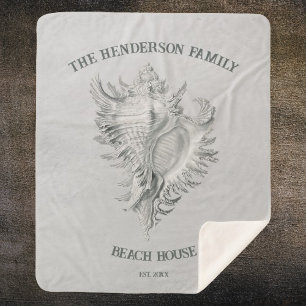 Gray Conch Shell Sherpa Blanket Deken
