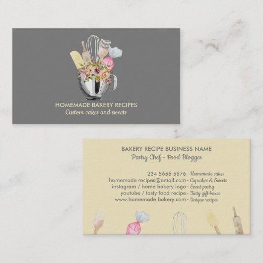 Gray Cook Chef Waterverf Bakkerswaren Bakkerij Visitekaartje (Voorkant / Achterkant)