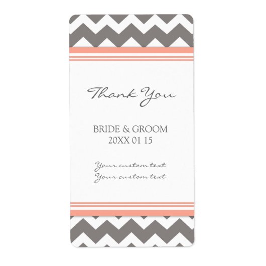 Gray Coral Chevron Étiquettes de mariage (Devant)