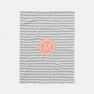 Gray Coral Chevron Pattern Monogram Blanket Fleece Deken