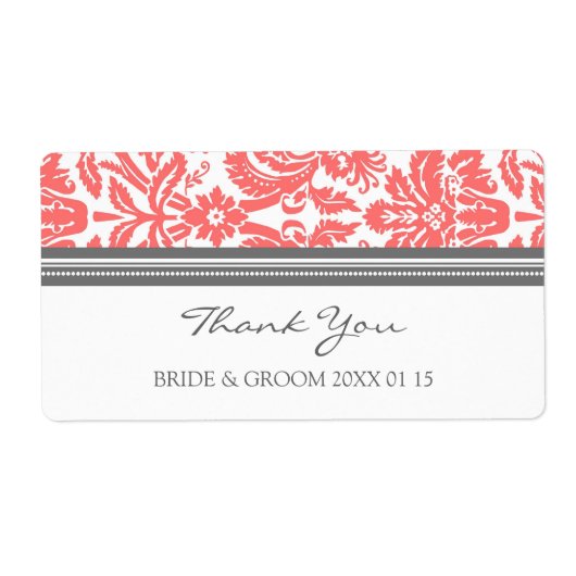 Gray Coral Damask Wedding Labels (Voorkant)