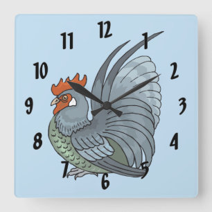 Gray Country Rooster Vierkante Klok