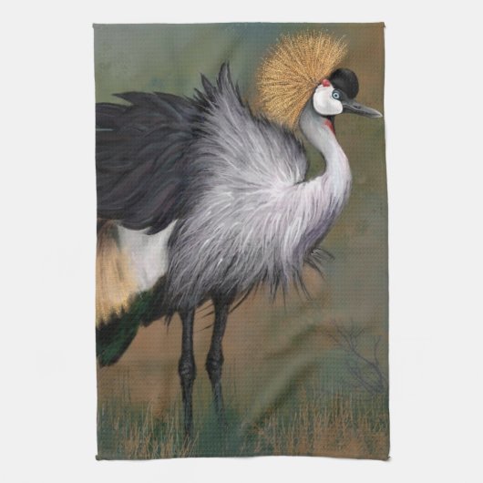 Gray Crowned Crane Bird Kitchen Towels Theedoek (Verticaal)