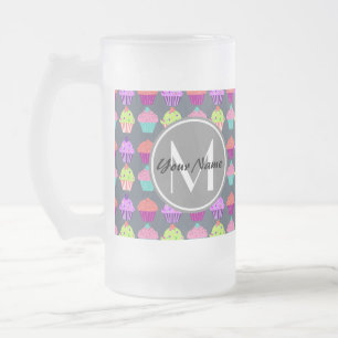 Gray Cupcakes, gepersonaliseerde naam Monogram Matglas Bierpul